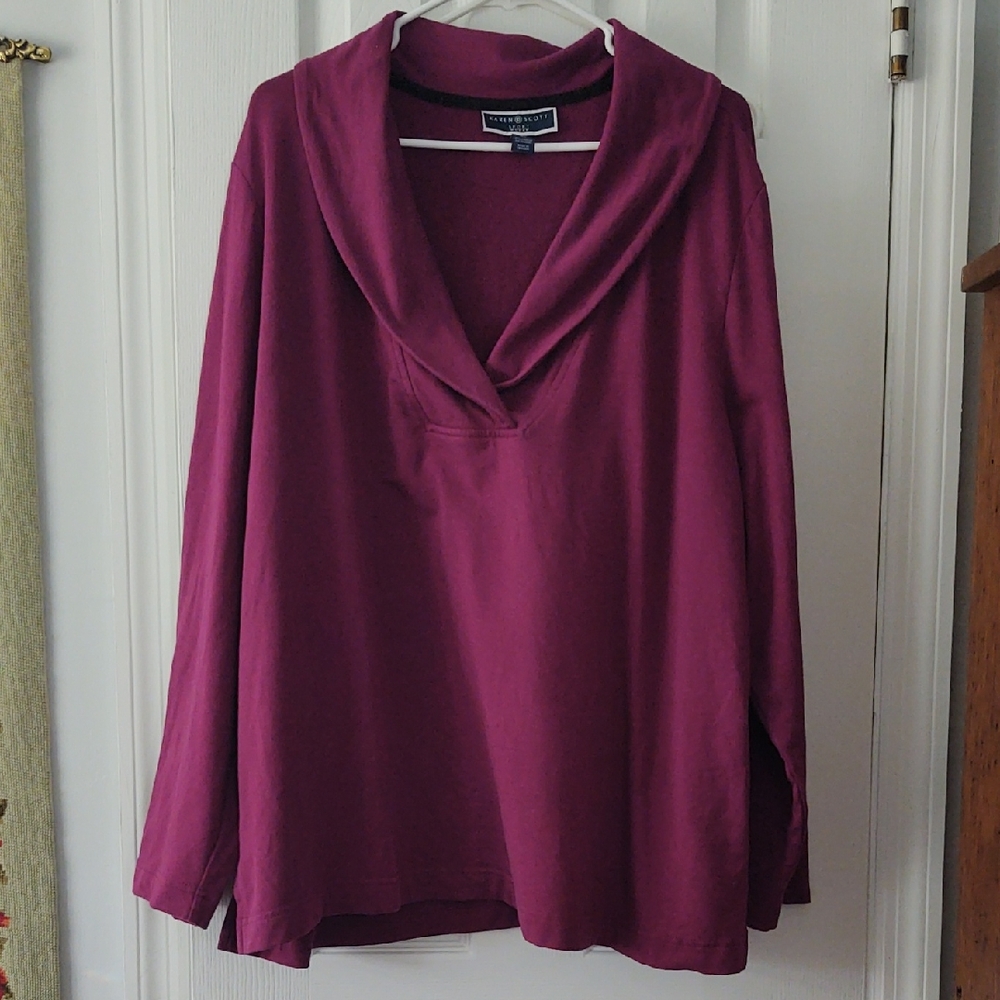 Karen Scott Sport Women's Burgundy Big Collar Shirt, Sz 3X